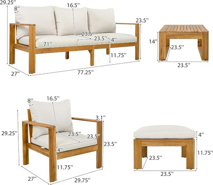 Christopher Knight Home Kayahs 4 Pieces Acacia Wood Furniture Set, Patio - Image 3