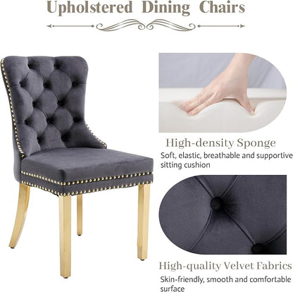 KCC Velvet Dining Chairs Set of 6, Upholstered High-end Tufted Dining Chair - Image 4