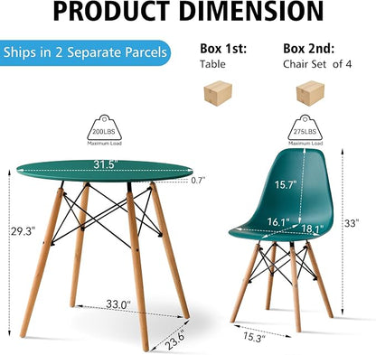 5-Piece Round Dining Table Set, Small 31.5" Kitchen Table Chairs Set of 4 Space - Image 2