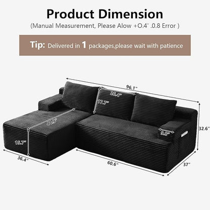 96" Cloud Sectional Couch with L-Shape Chaise, Modular Comfy Sofa Chaise Longue - Image 2