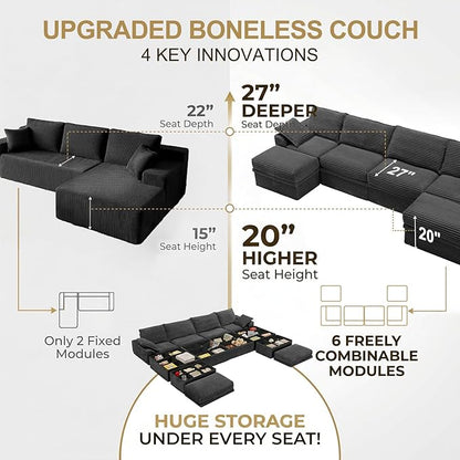 Upgrade Boneless Couch with Storage, Extra Deep&High Seat Modular Sectional - Image 6