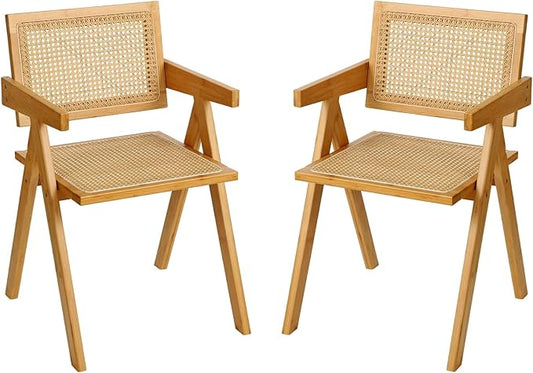 Furlide Rattan Dining Chairs Set of 2, Modern Mid Century Accent Chairs by Furlide