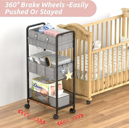 LIDTOP 2In1 Baby Diaper Caddy & 3-Tier Rolling Diaper Cart, Diaper Caddy - Image 7