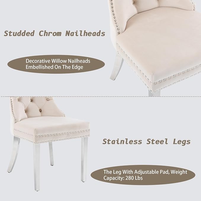 KCC Velvet Dining Chairs Set of 2, Upholstered High-end Tufted Dining Room Chair - Image 6