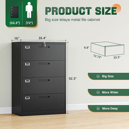 Letaya File Cabinets, 4 Drawer Metal Lateral Filing Organization Storage - Image 3