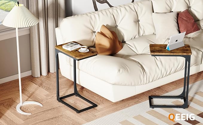QEEIG Narrow C Shaped Side Table Set of 2 Living Room Sets Slim Couch Tray - Image 7