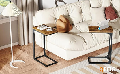 QEEIG Narrow C Shaped Side Table Set of 2 Living Room Sets Slim Couch Tray - Image 7