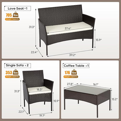 FDW | 4-Piece Patio Furniture Set | Brown | Outdoor Wicker Furniture - Image 7