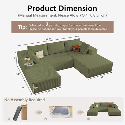 95" Cloud Sectional Couch U-Shaped Chaise - Image 2
