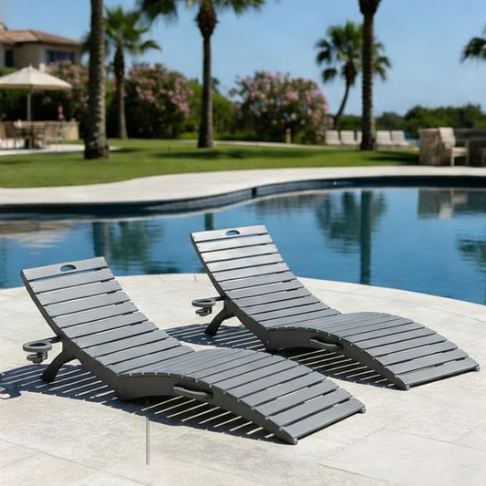 Folding HDPE Pool Lounge Chairs Set of 2, Pre-Assembled Outdoor Chaise Lounge by YourPerfectOutdoorEscape