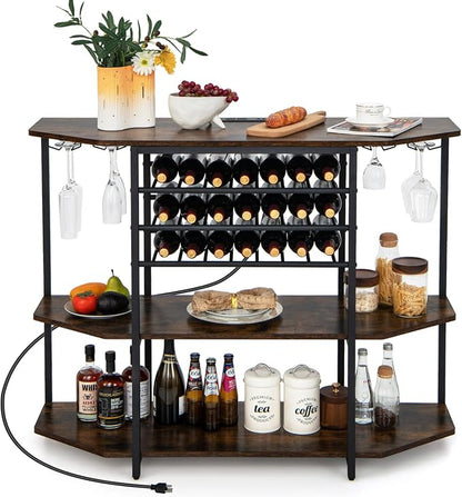 COSTWAY Wine Bar Cabinet, 3-Tier Liquor Cabinet by COSTWAY