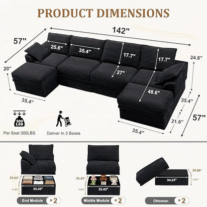 Upgrade Boneless Couch with Storage, Extra Deep&High Seat Modular Sectional - Image 3