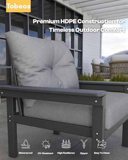 HDPE 3 Piece Patio Furniture Set, All-Weather Outdoor Couch Bistro Set - Image 8