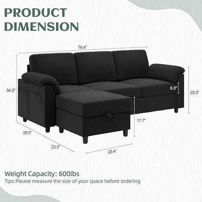 Vongrasig Convertible Sectional Couches, 3 Seat L Shaped Couch Sofa - Image 2