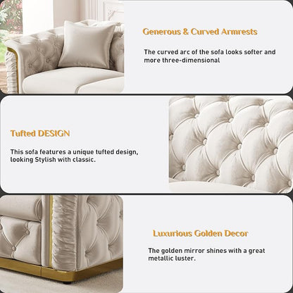 Luxury Chesterfield Sofa Set of 2, Velvet Tufted Couch Victorian Black and Gold - Image 4