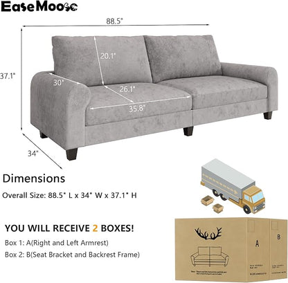 EASE MOOSE 88.5" Large Seat Velvet Loveseat Sofa, Soft Deep Seat Couches - Image 2