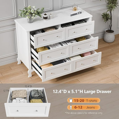 VINGLI White Dresser 6 Drawer, Wood Dresser Chest of Drawers, Clothes Dressers - Image 6