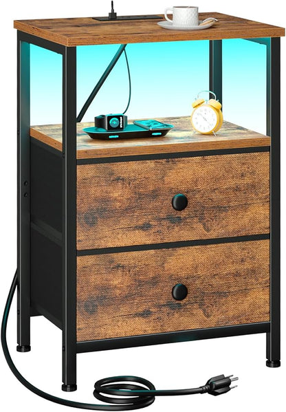 LOAKEKEL Night Stand with Charging Station, Small Bedside Table with USB Ports by LOAKEKEL