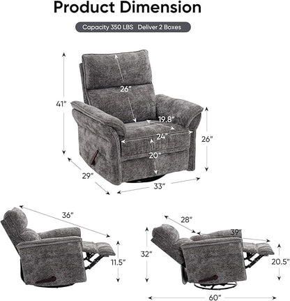 Rocking Chair Nursery with Adjustable Headrest, Manual Swivel Rocker Recliner - Image 3