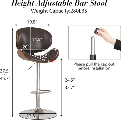 KCC Bar Stools Set of 6, Swivel Adjustable Height Barstools, PU Leather - Image 3