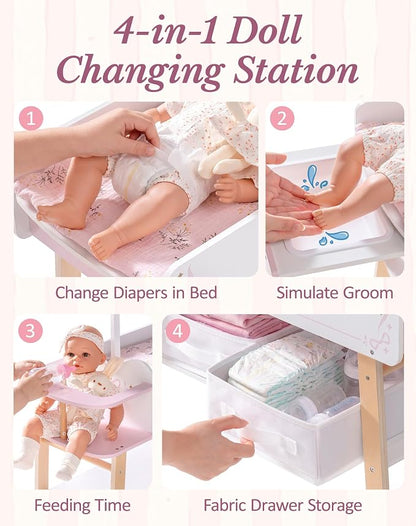 ROBOTIME 18 Inch Doll Changing Table, Wooden Baby Doll Bed - Image 5