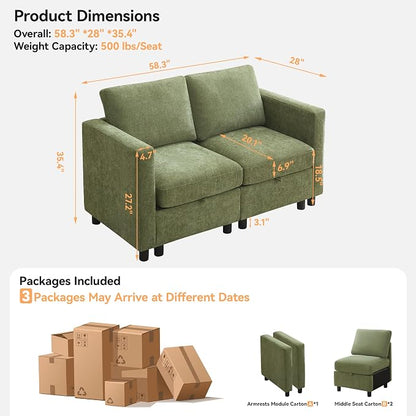 WUTUTUEE 58”Modular Sectional Loveseat Sofa, Modern Love Seat 2 Seater Sofa - Image 2