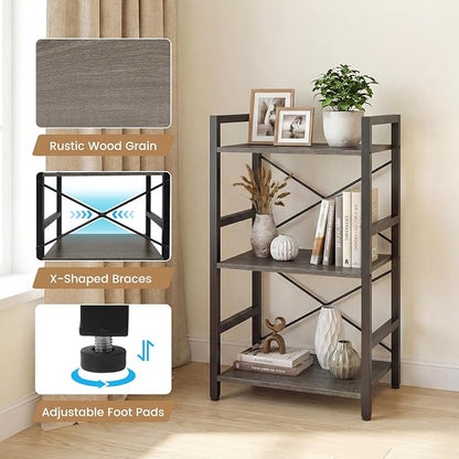 Tangkula 3-Tier Industrial Bookshelf, 16.5" Width Wooden Open Bookcase - Image 8