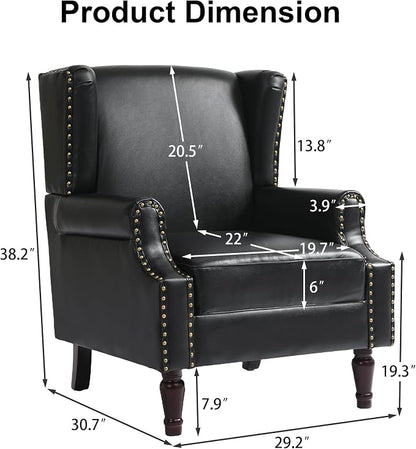 Pia Ricco Set of 2 Faux Leather Accent Chairs, High Back Wingback Armchairs - Image 2