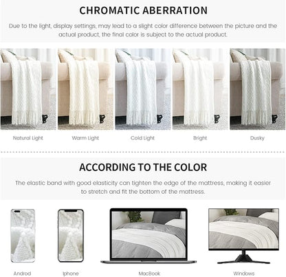 BOURINA Off White Throw Blanket 50x60 Inches Throw Textured Solid Soft Sofa - Image 8