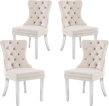 KCC Velvet Dining Chairs Set of 4, Upholstered High-end Tufted Dining Room Chair by KCC