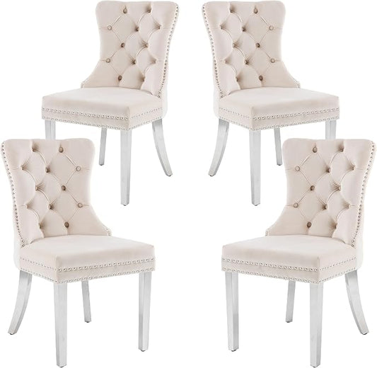 KCC Velvet Dining Chairs Set of 4, Upholstered High-end Tufted Dining Room Chair by KCC