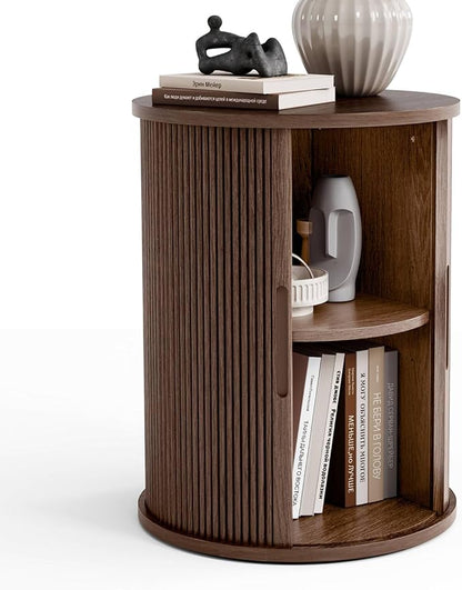 LINSY HOME Round Fluted End Table, Tall Side Table by LINSYHOME