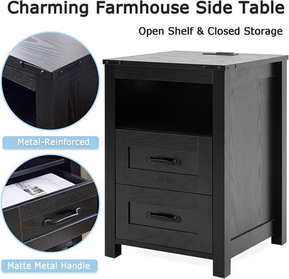 Black Night Stand Set of 2, Rustic End Table - Image 7