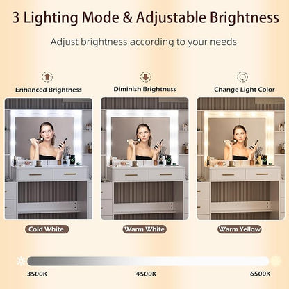 TOKSOM White Vanity Desk with Mirror, Lights & Charging Station, 2 Cabinets and - Image 3