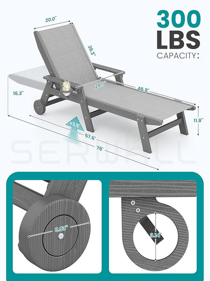 SERWALL Textilene Patio Chaise Lounge Chair Set of 2, 5 Positions Outdoor - Image 3