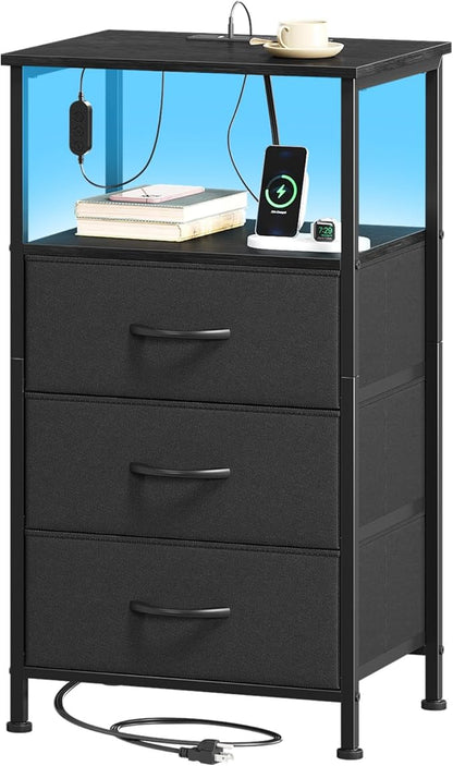 Somdot Black Nightstand with Charging Station and LED Light by Somdot