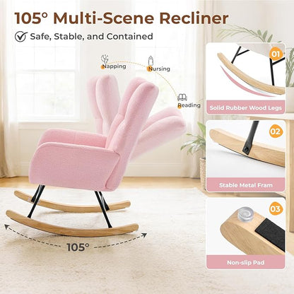 DUMOS Nursery Rocking Chair Teddy Upholstered, Comfy Glider Rocker - Image 3