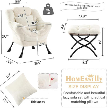 Lazy Chair with Ottoman, Large Lvory Accent Chair with Ottoman and FA Throw - Image 3