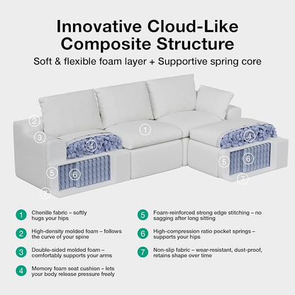 Novilla 104.3" Modular Cloud Couch, Modern Sectional Sofa - Image 6