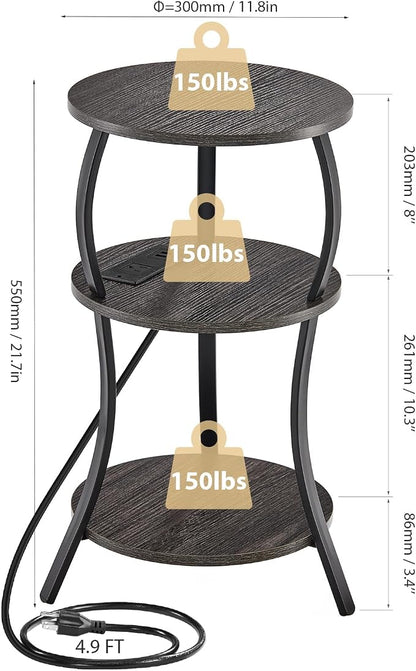 Small Round Side Table with Charging Station, 3-Tier Waist Circular End Table - Image 3