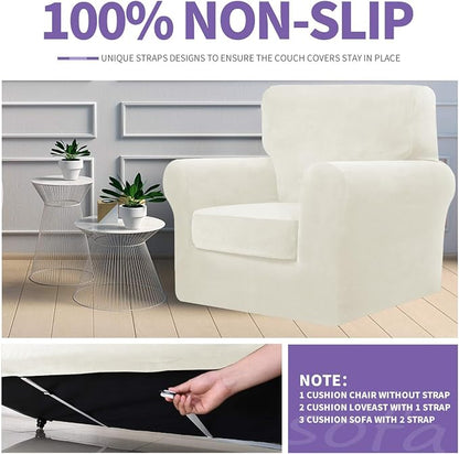 ZNSAYOTX Oversized Velvet Couch Cover 4 Piece Stretch Sofa Covers - Image 5