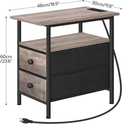 HOOBRO End Table with Charging Station, Narrow Side Table, Nightstand with 2 - Image 3