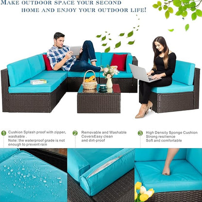 Vongrasig 7 Pieces Patio Furniture Sets, Outdoor All-Weather Wicker Patio - Image 6