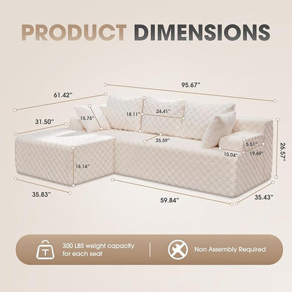 Hobestluk Modular Sectional Sofa Couches L-Shape Couch 3 Seat Modular Sofa - Image 2