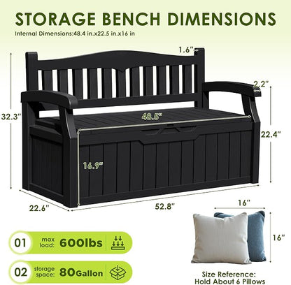 Greesum 80 Gallon Outdoor Storage Bench, Weather-Resistant Deck Box, Patio - Image 3