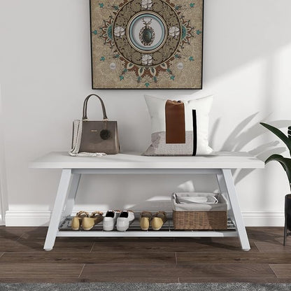 Oastreeful Industrial Entryway Bench Rustic Wood and Metal Storage Bench - Image 3