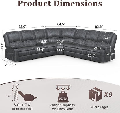 Yolsali Manual Reclining Sectional Sofa Set, 7 Seats Soft Dutch Velvet Recliner - Image 2