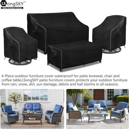 Patio Furniture Covers 4 Piece Set, 600D Heavy Duty Outdoor Furniture Covers - Image 3