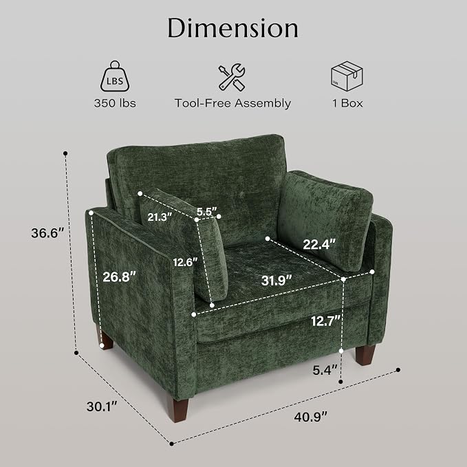 Luxury Oversized Accent Chair Set of 2, 40.9" Upholstered Piping Single - Image 2