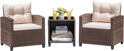 Devoko 3 Pieces Patio Furniture Set, PE Rattan Wicker Patio Set by DEVOKO